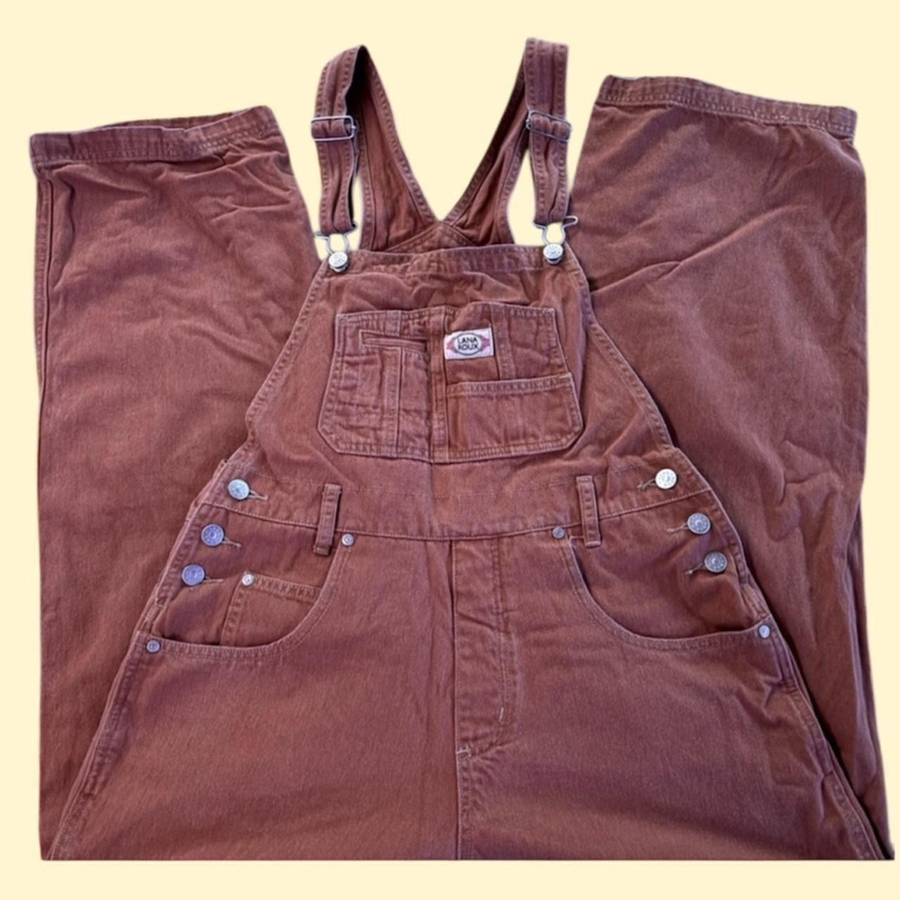 Vintage 90s rust coloured overalls red orange brown burgundy cotton lana roux